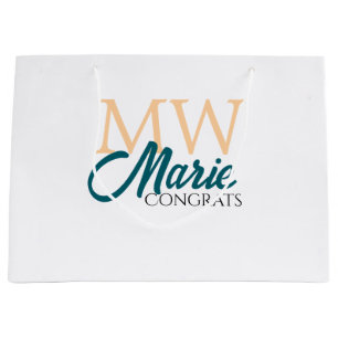 Congrats graduation monogram orange blue 20XX year Large Gift Bag