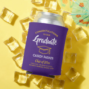 Congrats Graduation Party Purple Gold Yellow Can Cooler