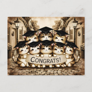 Congrats graduation vintage cats  postcard