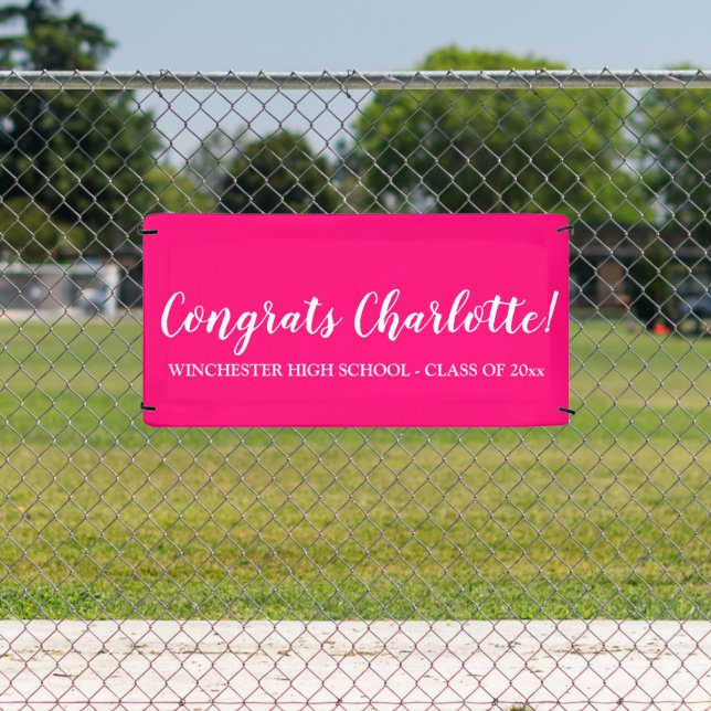 Congrats hot pink custom script name graduation banner (Insitu)