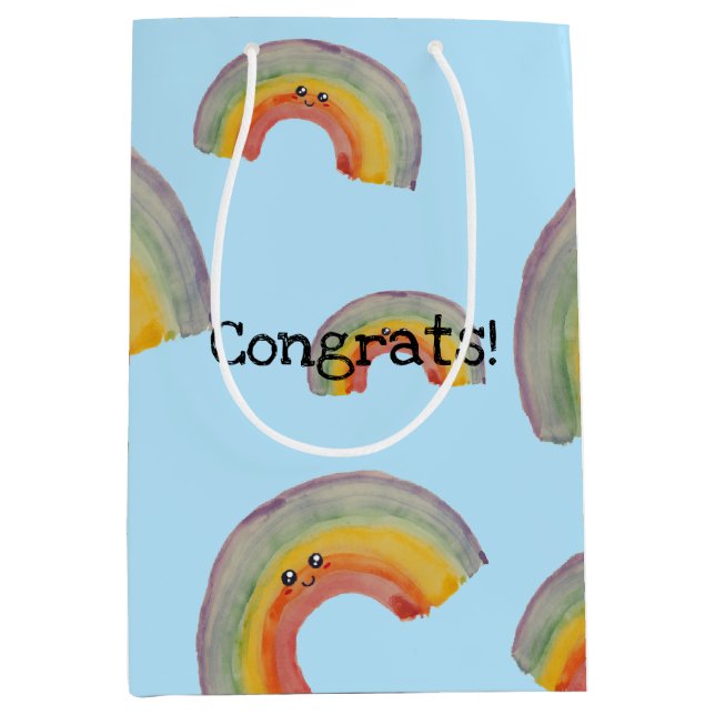 Congrats! Kawaii Watercolor Rainbow Medium Gift Bag (Front)