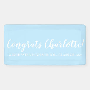 Congrats light blue custom script name graduation banner