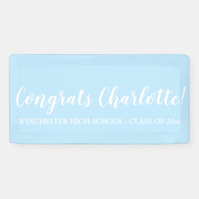 Congrats light blue custom script name graduation banner (Horizontal)