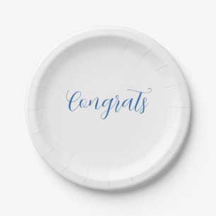 congrats name blue stylish graduation date year paper plate