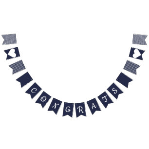 Congrats Navy and White Preppy Bunting Flags