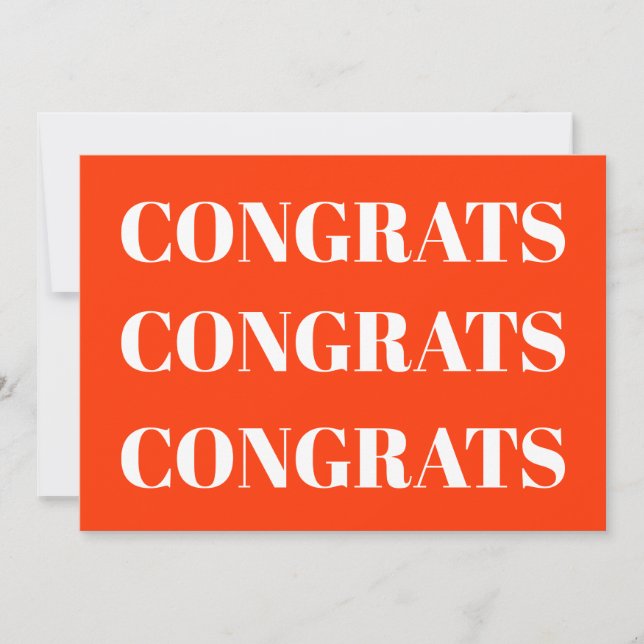 Congrats neon orange white modern card (Front)