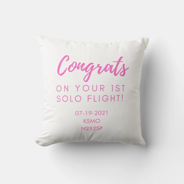 Congrats on first solo - customizable pillow (Front)