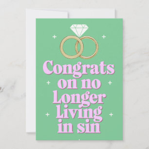 Congrats On No Longer Living In Sin Funny Wedding Invitation