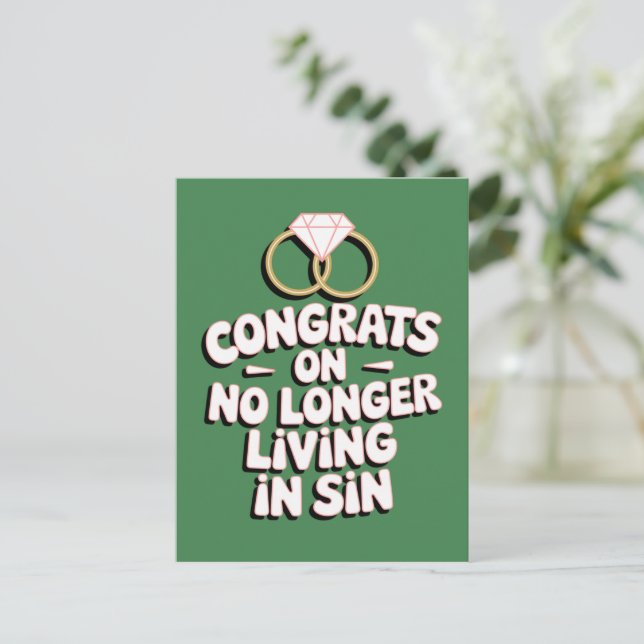 Congrats On No Longer Living In Sin Funny Wedding  Postcard (Standing Front)