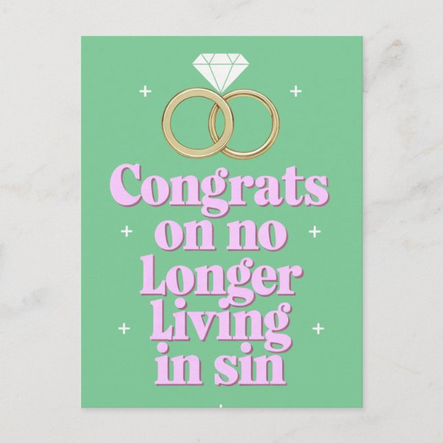 Congrats On No Longer Living In Sin Funny Wedding Postcard (Front)