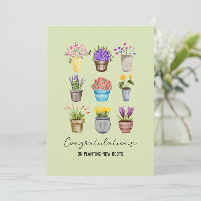 Congrats on Planting New Roots to New Homeowner  Card (Standing Front)