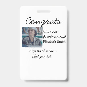 Congrats on your retirement add photo name date mi badge