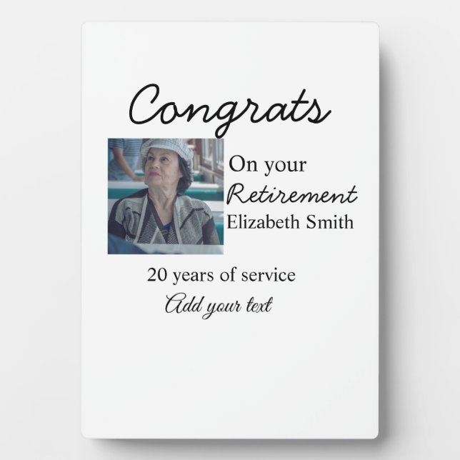 Congrats on your retirement add photo name date mi plaque (Front)