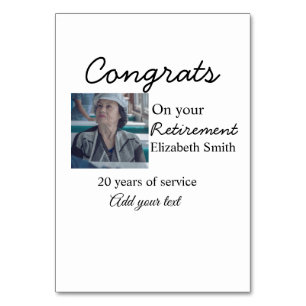 Congrats on your retirement add photo name date mi table number