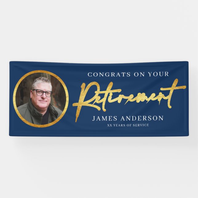 Congrats on Your Retirement Photo + Gold Script Ba Banner (Horizontal)