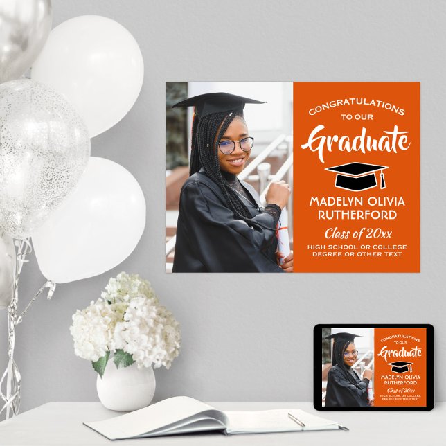 Congrats Photo Orange Black and White Graduation Poster (Creator Uploaded)