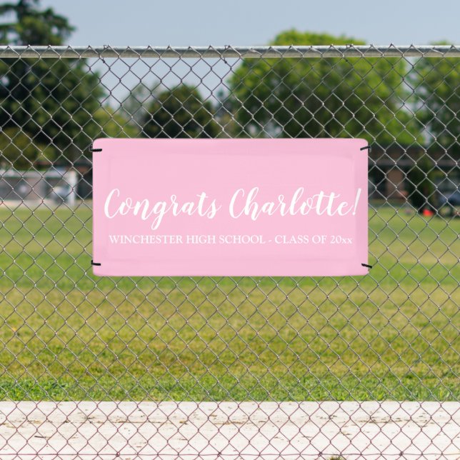 Congrats pink custom script name graduation banner (Insitu)