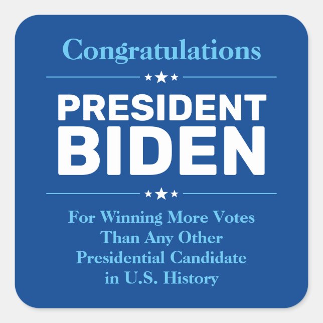 Congrats President Biden Most Voted Candidate Blue Square Sticker (Front)