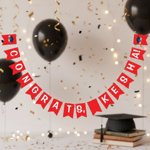 Congrats Red Graduation Bunting Bann Flags
