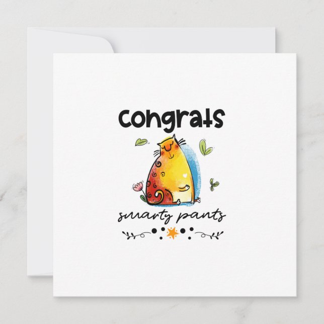 Congrats Smarty Pants Funny Cat Cartoon Card (Front)