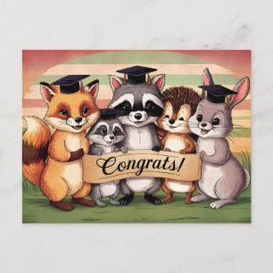 Congrats to graduation cute animals vintage postcard