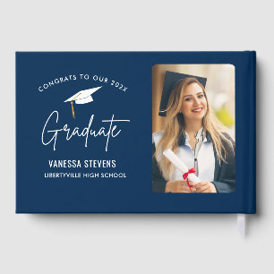 Congrats to Our 202X Graduate Navy Modern Photo Guest Book