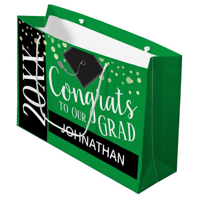 Congrats to Our Grad any Year Custom Name Large Gift Bag (Front Angled)