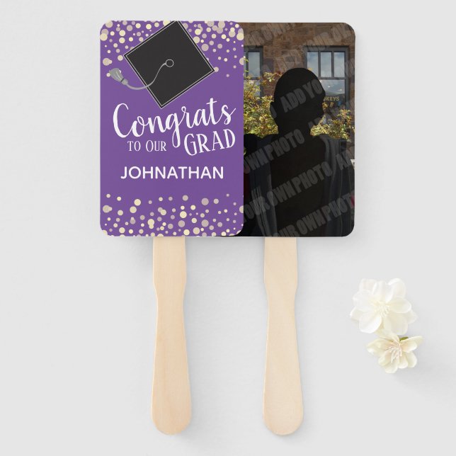 Congrats to Our Grad Confetti Photo Hand Fan (Front and Back)
