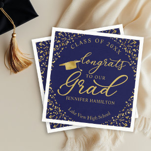 Congrats To Our Grad Gold Blue Graduation Napkin