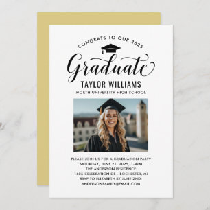 Congrats to Our Graduate Black Script Photo Invitation
