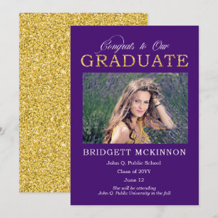 Congrats to Our Graduate Faux Gold Glitter Purple Announcement