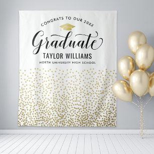 Congrats to Our Graduate Gold Confetti Party Tapestry