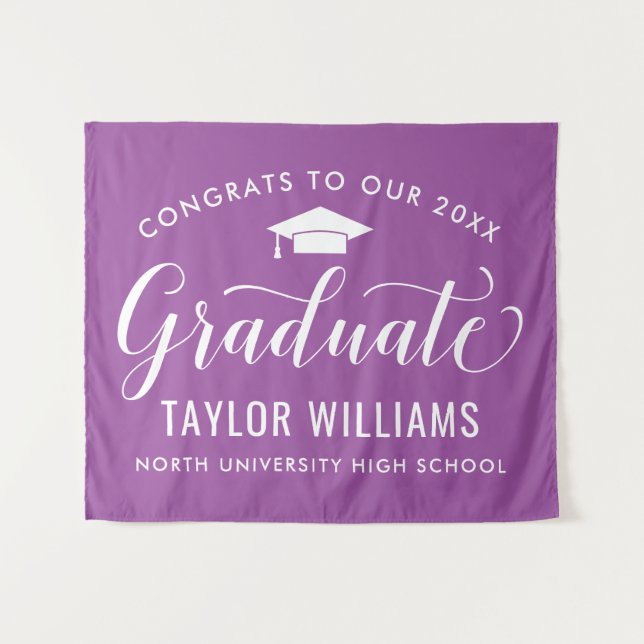 Congrats to Our Graduate Purple Graduation Tapestry (Front (Horizontal))