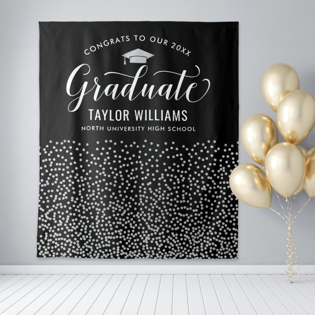 Congrats to Our Graduate Silver Confetti Party Tapestry (Creator Uploaded)