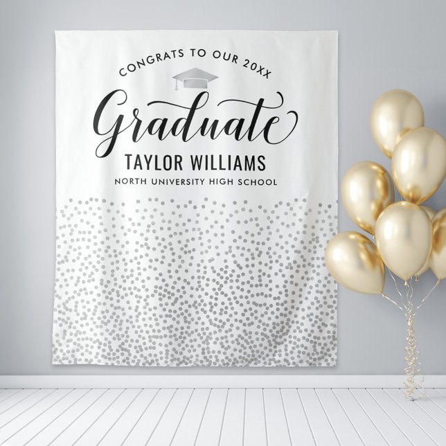 Congrats to Our Graduate Silver Confetti Party Tapestry (Creator Uploaded)