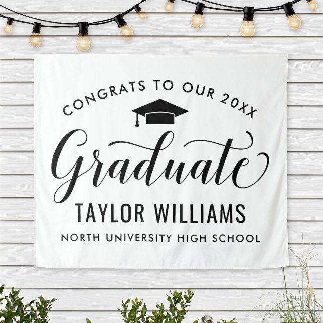 Congrats to Our Graduate White Graduation Tapestry (Creator Uploaded)