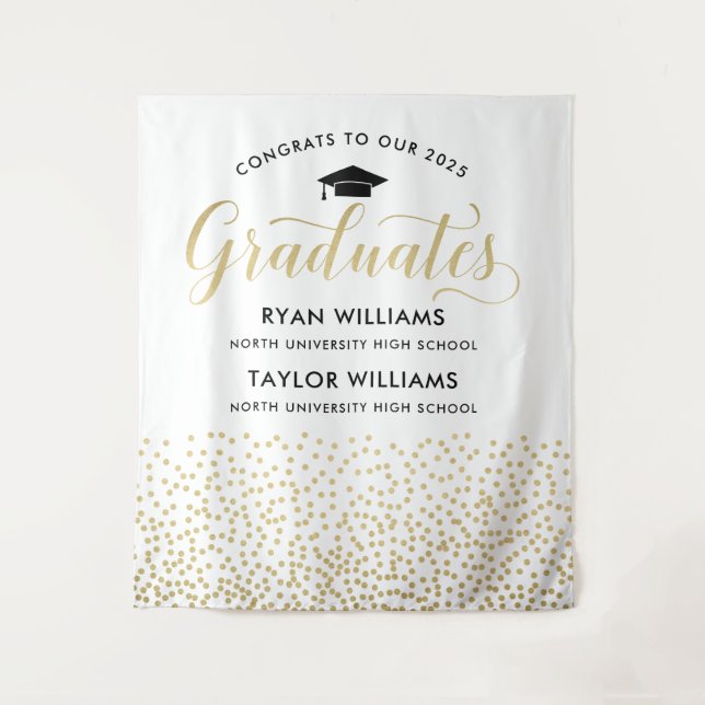 Congrats to Our Two Graduates Gold Confetti Party Tapestry (Front)