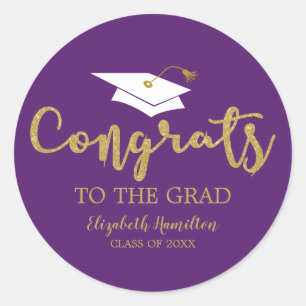 Congrats To The Grad Gold Glitter Chic Graduation Classic Round Sticker