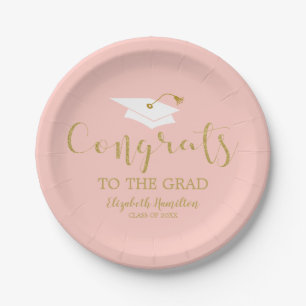 Congrats To The Grad Gold Glitter Graduation Paper Paper Plate