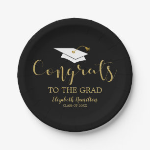 Congrats To The Grad Gold Glitter Graduation Paper Plate