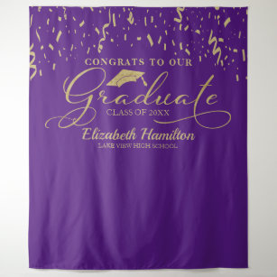 Congrats To The Graduate Gold And Purple Backdrop Tapestry
