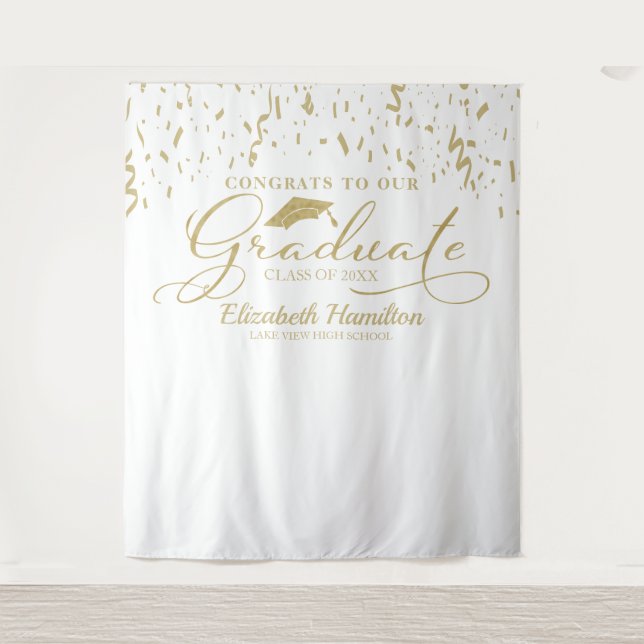 Congrats To The Graduate Gold And White Backdrop Tapestry (Front)