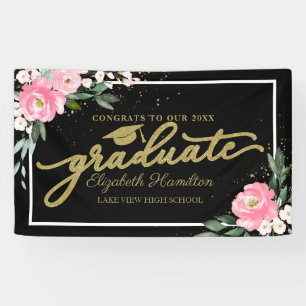 Congrats To The Graduate Pink Floral Grad Party Banner