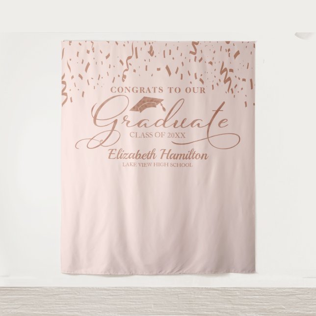 Congrats To The Graduate Rose Gold Pink Backdrop Tapestry (Front)