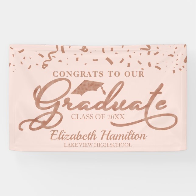 Congrats To The Graduate Rose Gold Pink Blush Banner (Horizontal)