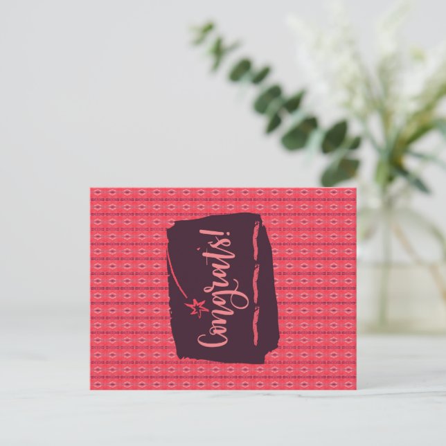 Congrats Vertical Stringed Ornaments Pink Pattern Postcard (Standing Front)
