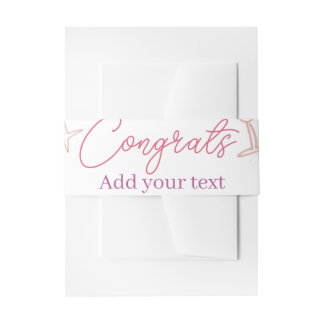 congrats wine glass stars pink pastel bold retro g invitation belly band