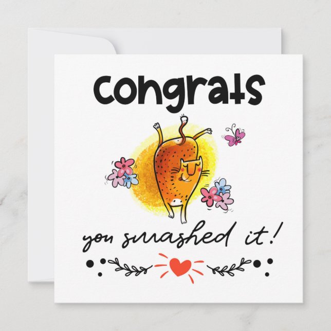 Congrats You Smashed It Cartoon Cat Humour Card (Front)