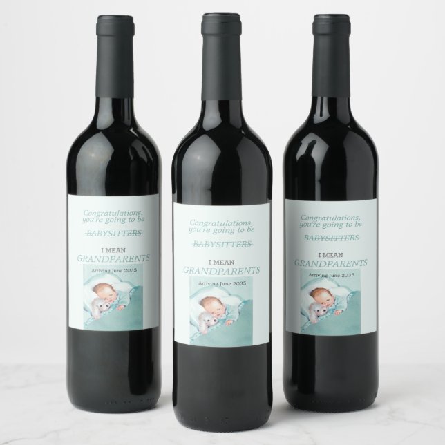 Congrats You're Going To Be Grandparents Baby Boy Wine Label (Bottles)