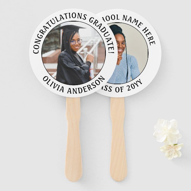 Congratuatlions Graduate Modern 2 Photo Graduation Hand Fan (Front and Back)